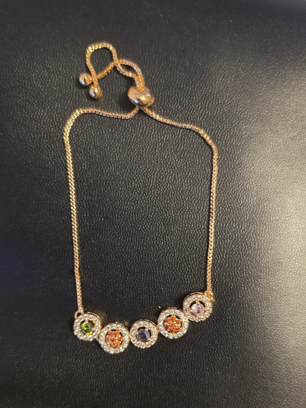 Adjustable Gold-Tone Multicolor Stone Bracelet